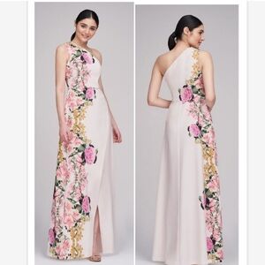 NWT Kay Unger Pink Floral Carissa One Shoulder Gown Sz 4